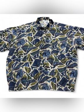 Vintage 90s Geometric Art 100% Silk 3-Button Alexxus Exclusive Polo Top Shirt XL